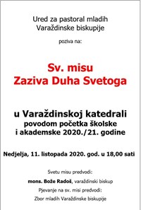 Misa Zaziva Duha Svetoga "Veni Sancte Spiritus" za novu školsku i akademsku 2020./2021. godinu